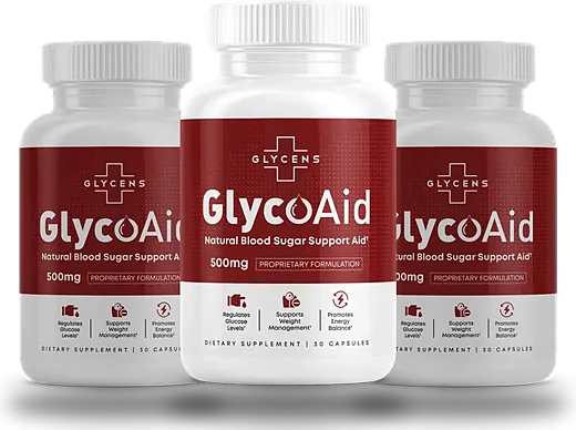 GlycoAid blood sugar support capsule bottles